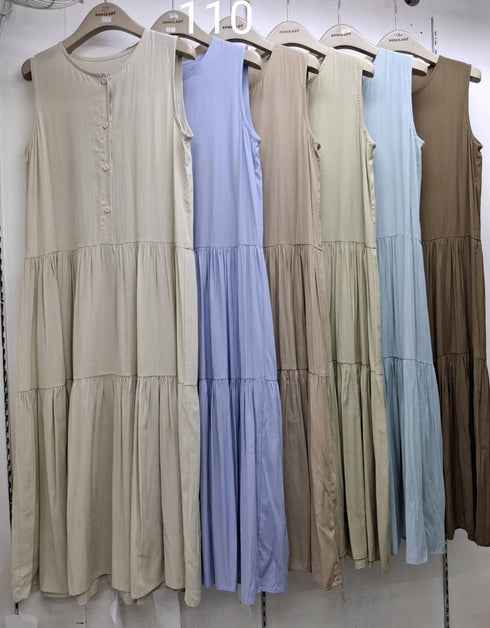 Buttons Up Half Sleeves Tiered Loose Dresses
